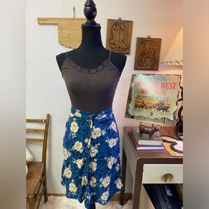 Kimchi Blue A-Line Button Up Soft Coquette Girl Skirt + Ribbed Tank Outfit XS